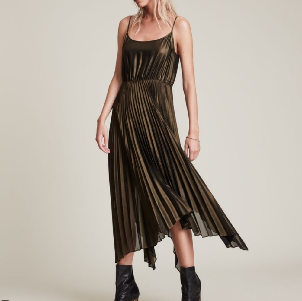 All Saints Metallic Gold Dress